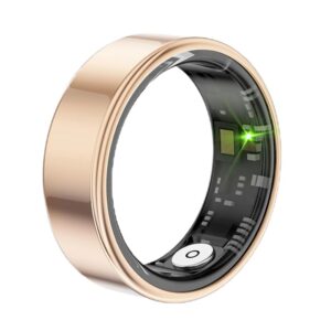 Smart Ring Health Tracker, Fitness Sleep & Heart Rate Monitor Tracker Smart Ring, Waterproof Bluetooth Fitness Tracker Ring IPX68 Waterproof (Gold, 8)