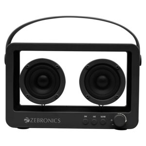 ZEBRONICS Sound Feast 75, Portable Bluetooth Speaker, 14 Watts, 10 Hours Playback, Transparent Body, Dual 6.6 cm Drivers, Carry Strap, Bluetooth v5.3 | TWS | mSD | AUX (Black)