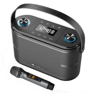 ZEBRONICS PROTONE ONE, Portable Bluetooth Speaker, 120W, 8h Playback, Wireless UHF MIC with Display & Controls, Karaoke, Recorder, Carry Strap, BT v5.0 | TWS | USB | mSD | AUX | 6.3mm Guitar & MIC